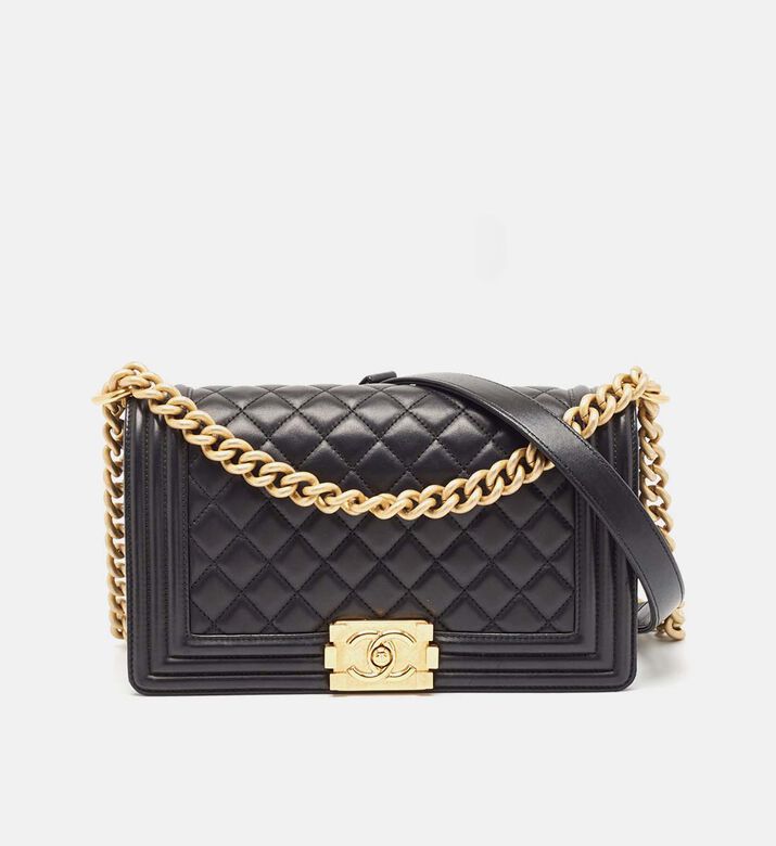 Chanel Quilted Leather Medium Boy Flap Bag Preowned