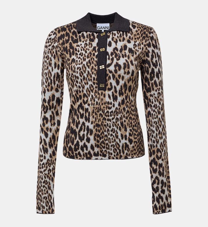 Leopard-print Polo Sweater