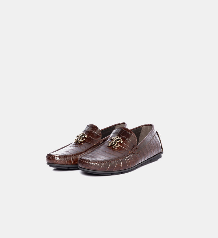 Leather Croc-embossed Loafers