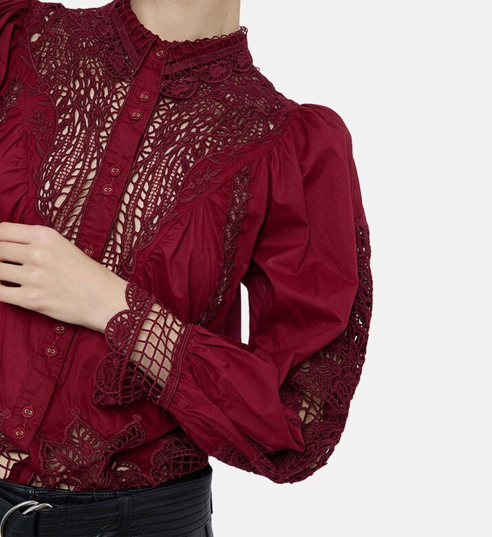 Farm Rio Cotton High Neck Button Closure Shirt, Model View