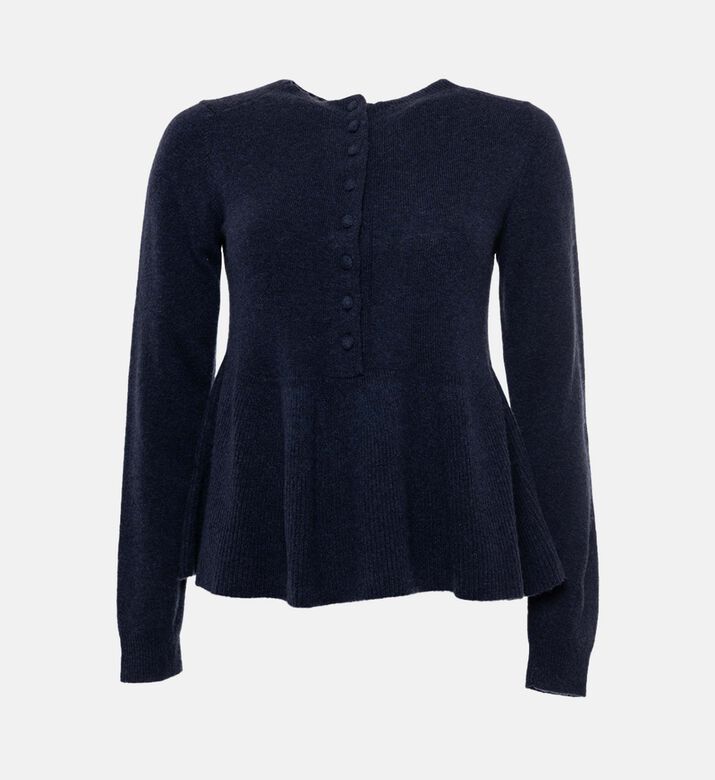 Ba and Sh Ruffle Hem Button Closure Sweater, Dark-blue, Xs, Packshot View