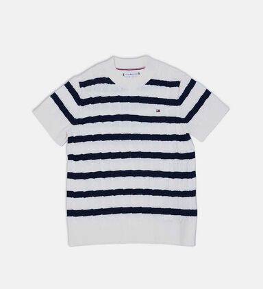 Striped Shorts-sleeve Sweater