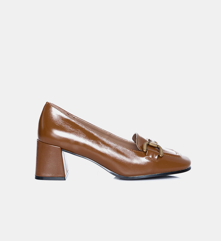 Creased Leather Med Heel Pumps