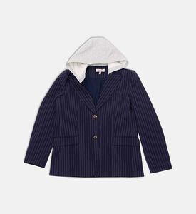 بليزر مخطط بقصة عادية وغطاء رأس