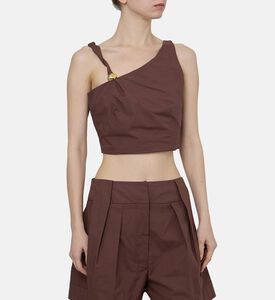 بلوزة قصيرة بكتف واحد بلمسة ذهبية اللون