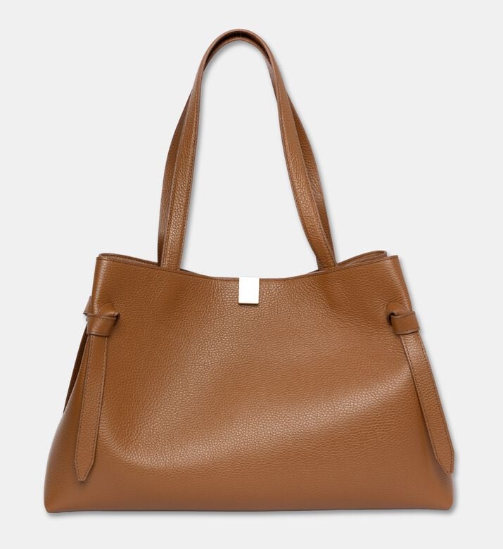 Yuzefi Gyoza Leather Top Handle Tote Bag, Brown, Packshot View