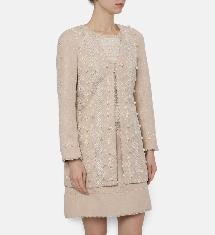 Edward Achour Paris Pearl Embroidery Coat, Model View