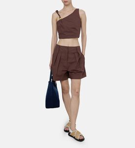 شورت بطيات عالي الخصر