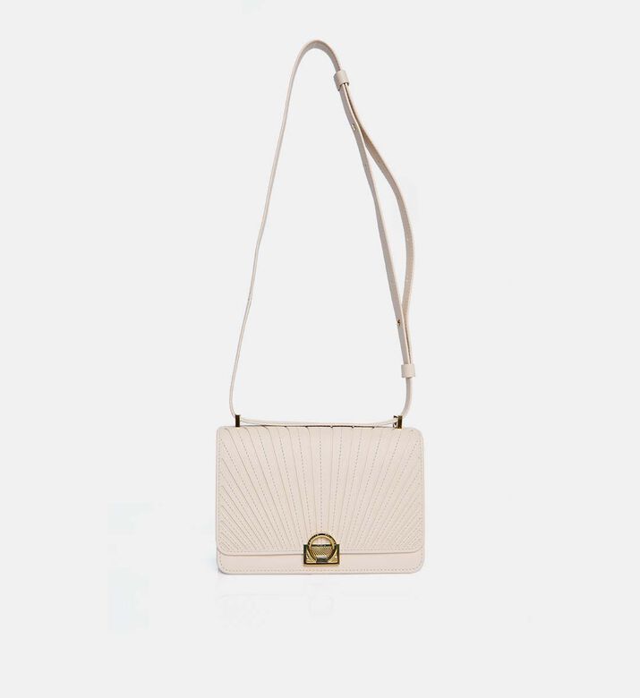 Camille Fournet Signature Calf Leather Pleated Shoulder Bag, Cream, Packshot View Camille Fournet Signature Calf Leather Pleated Shoulder Bag, Cream, Packshot View