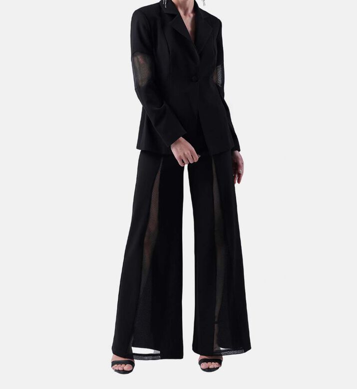 Wide Leg Crepe Mesh Trousers