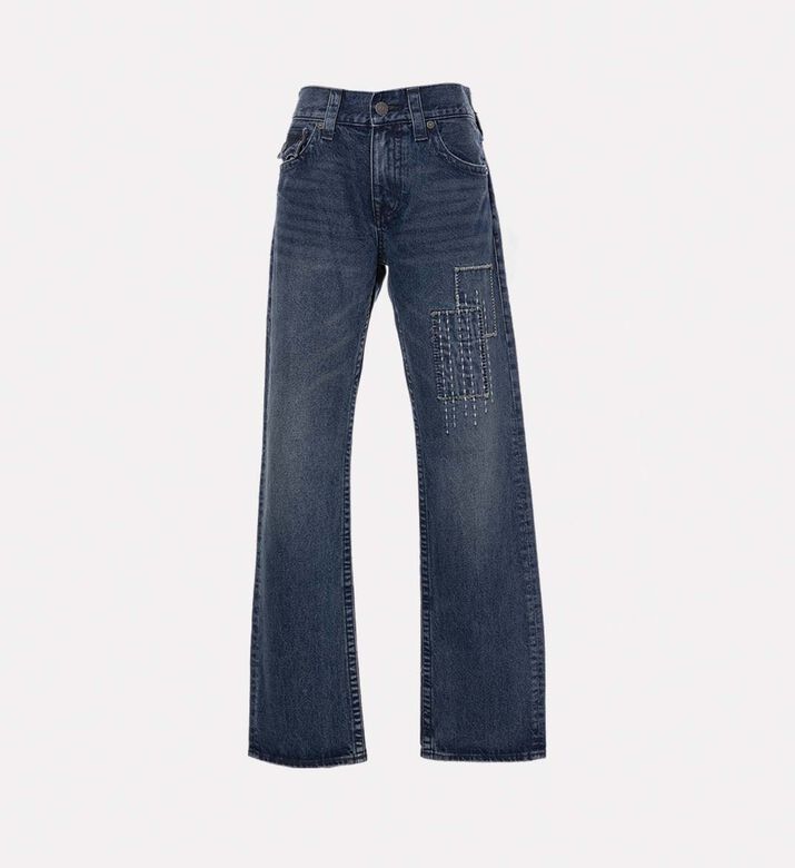 White Stitch Pattern Bootcut Jeans