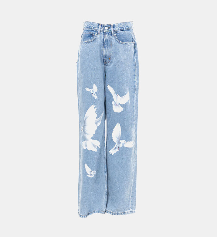 Doves Print Baggy Cotton Denim Jeans Doves Print Baggy Cotton Denim Jeans