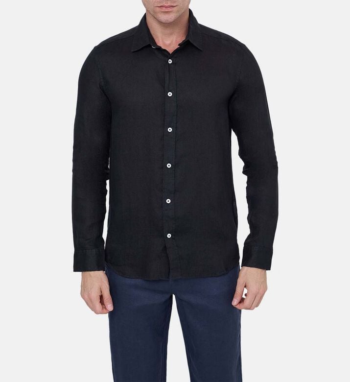 قميص كتان كلاسيكي بياقة بصف أزرار