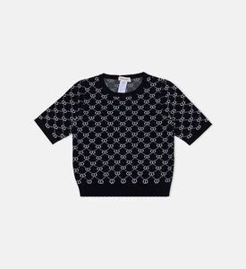 تيشيرت محبوك جاكار بنقشة أحرف العلامة التجارية