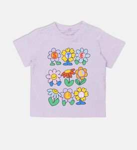 تيشيرت قصير الأكمام مزين بأزهار مبتسمة