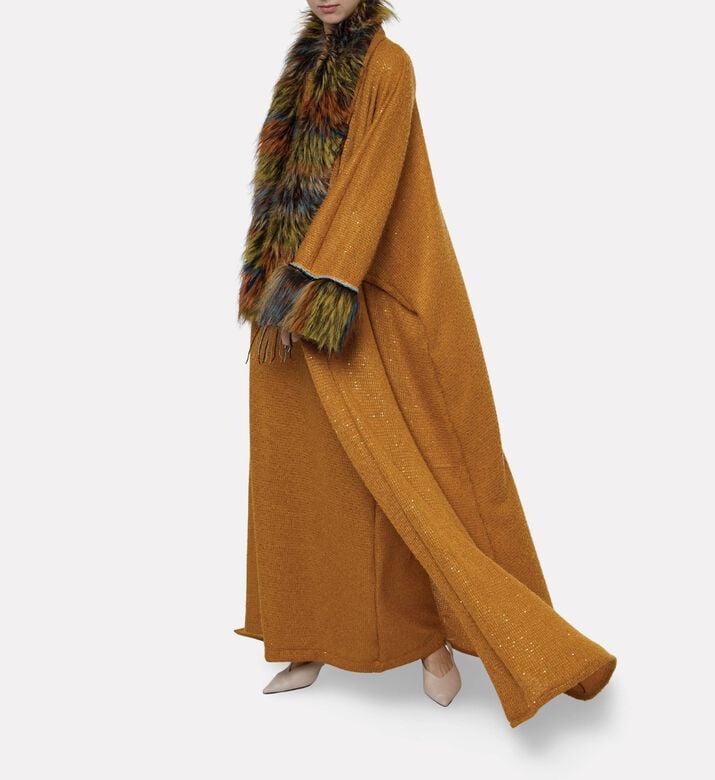 Dalia Al Azem Beaded Faux-fur Open-front Abaya, Model View