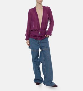 Pleats-detail Long-sleeve V-neck Blouse Pleats-detail Long-sleeve V-neck Blouse