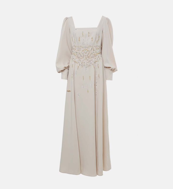 فستان طويل الأكمام مزين بترتر