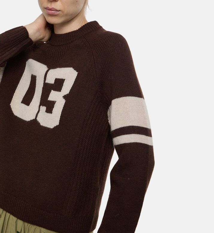 Ba and Sh Stripe-embroidery Long-sleeve Sweater, Brown, L, Model View