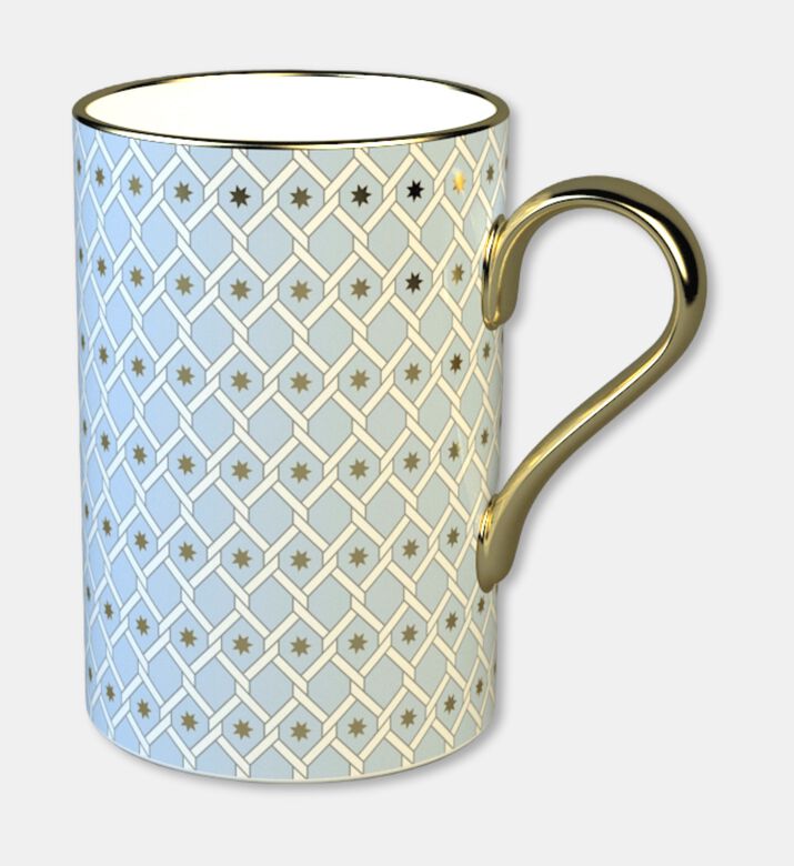 Imperial Gold Handle Blue Lattice Cylindrical Mug, Packshot View