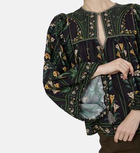 Flowers Arch Linen Blend Long-sleeve Blouse Flowers Arch Linen Blend Long-sleeve Blouse