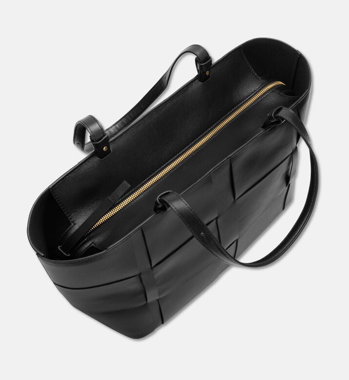Demellier Woven Leather Tote Bag, Black, Packshot View