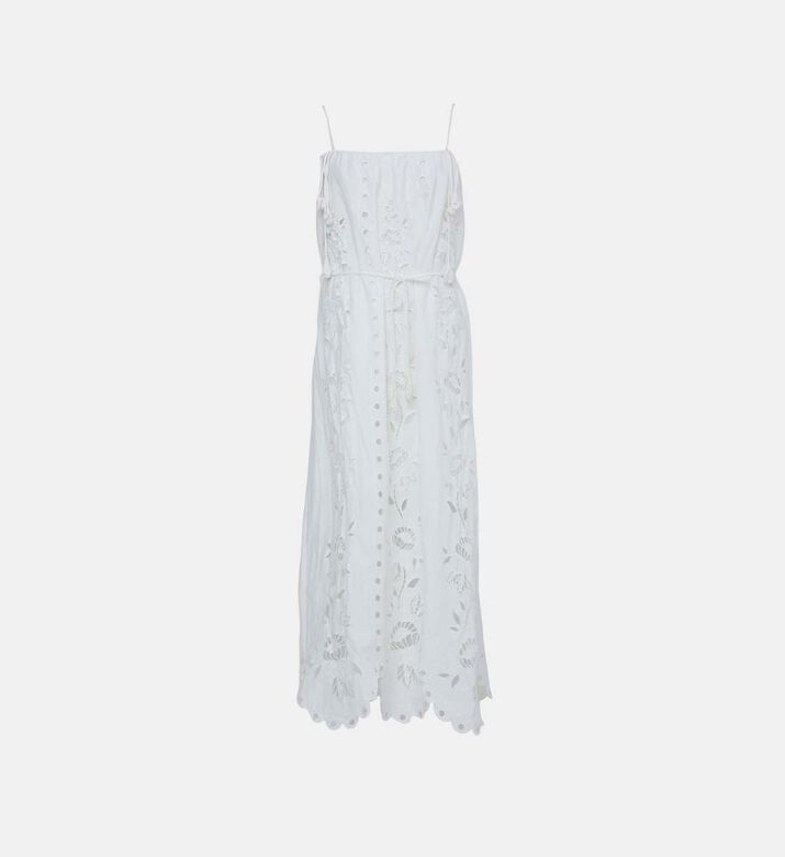 Floral-embroidery Richelieu Sleeveless Maxi Dress