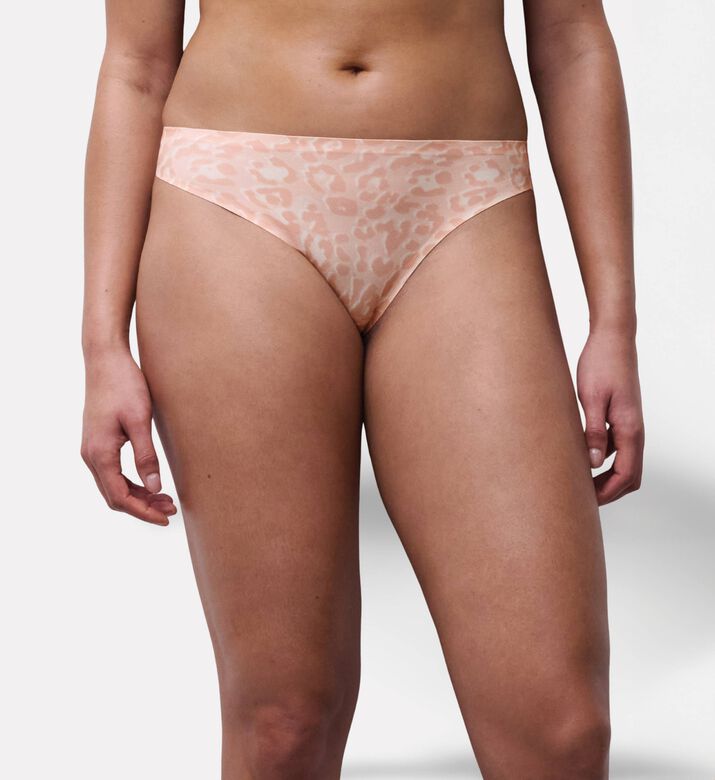 Chantelle Leopard-print High-leg Thong, Beige, Model View
