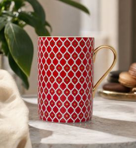 Imperial Gold Handle White Lattice Cylindrical Mug, Model View