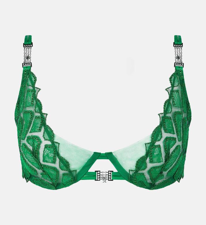 Chantelle Geometric Lace Plunge Bra, Green, 105, D, Packshot View