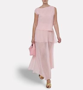 Blue For Burgundy Tonal Leaf Pattern Tiered Maxi Dress, Model View