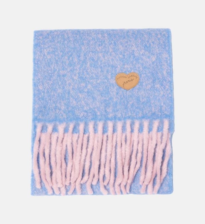 Maison Labiche Knit Fringe-detail Scarf, Blue, Packshot View Maison Labiche Knit Fringe-detail Scarf, Blue, Packshot View
