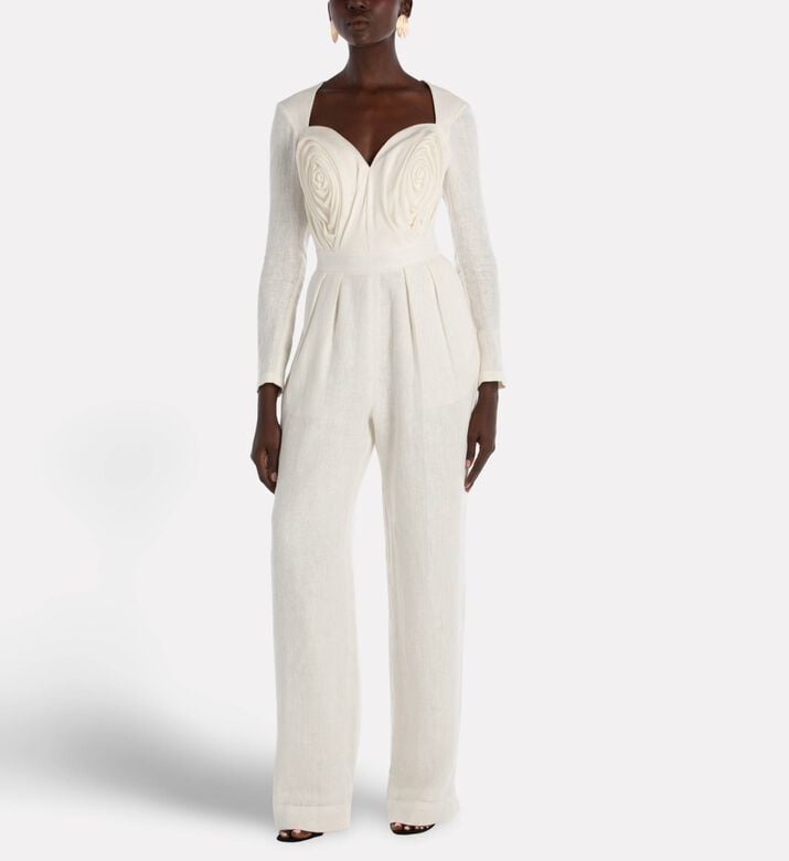 Savanna Linen Pleated Corset Sleeve Jumpsuit, Model View