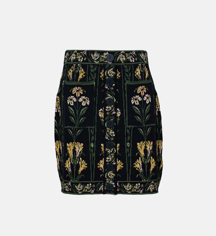 Black Flowers Arch Knit Skirt