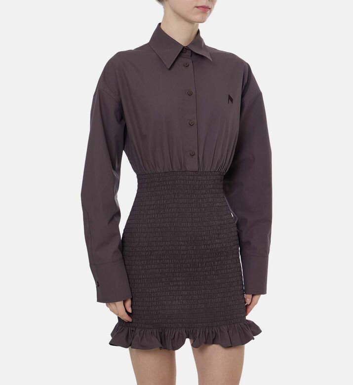 Long-sleeve Elastic Waist Mini Dress Long-sleeve Elastic Waist Mini Dress