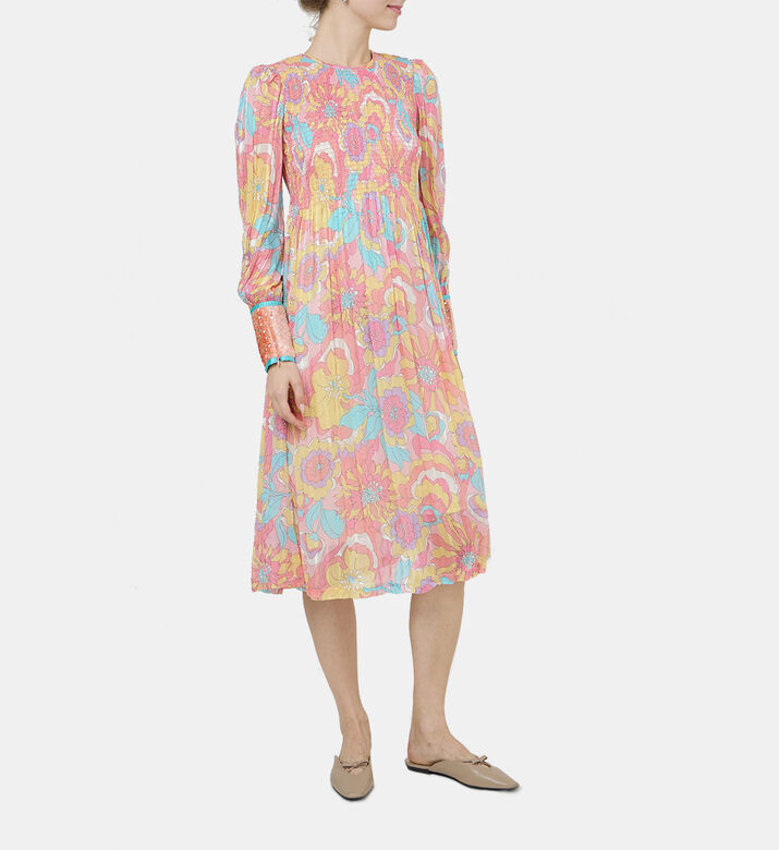 فستان ميدي مزين بأزهار