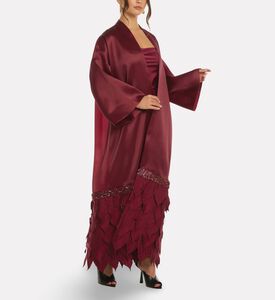 Savanna Essence Silk Leaf Applique Abaya, Green, Model View