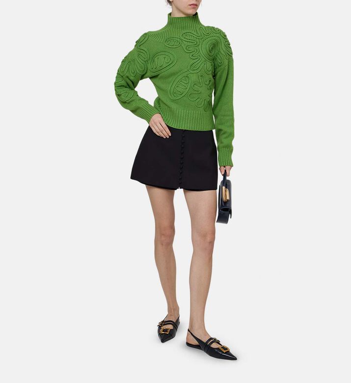 Floral-embroidery High Neck Sweater
