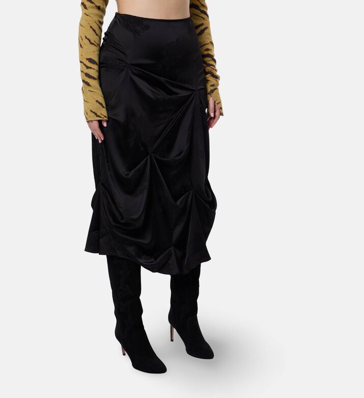 Ganni Satin Floral-print Flared Skirt, Model View