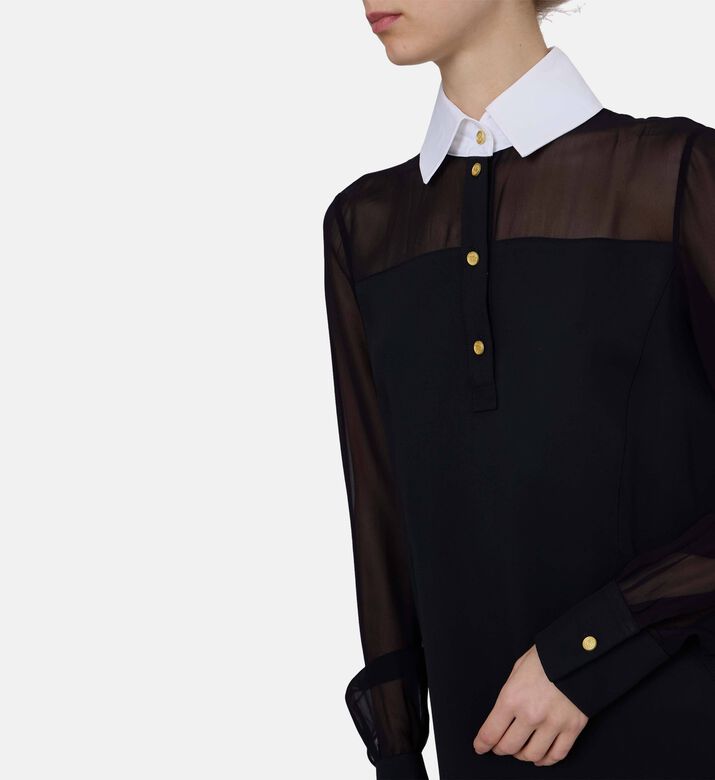 فستان بنمط قميص طويل الأكمام بأزرار أمامية فستان بنمط قميص طويل الأكمام بأزرار أمامية