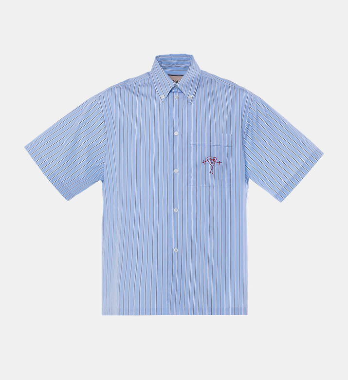 قميص قطن مخطط بأكمام قصيرة