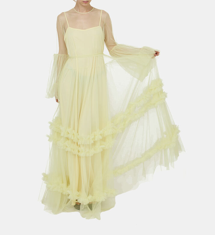 Sheer Mesh Ruffled Cuffs Dress
