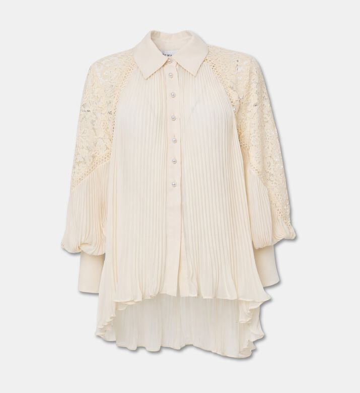 Edward Achour Paris Pleated Chiffon Blouse, Beige, 40, Packshot View