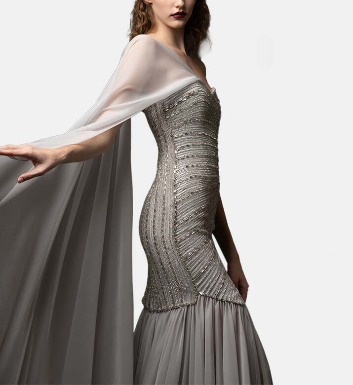 Beaded Sweetheart Neck Flared Dress