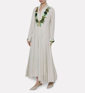 Dalia Al Azem Floral-embellished Pleated Maxi Dress, Model View
