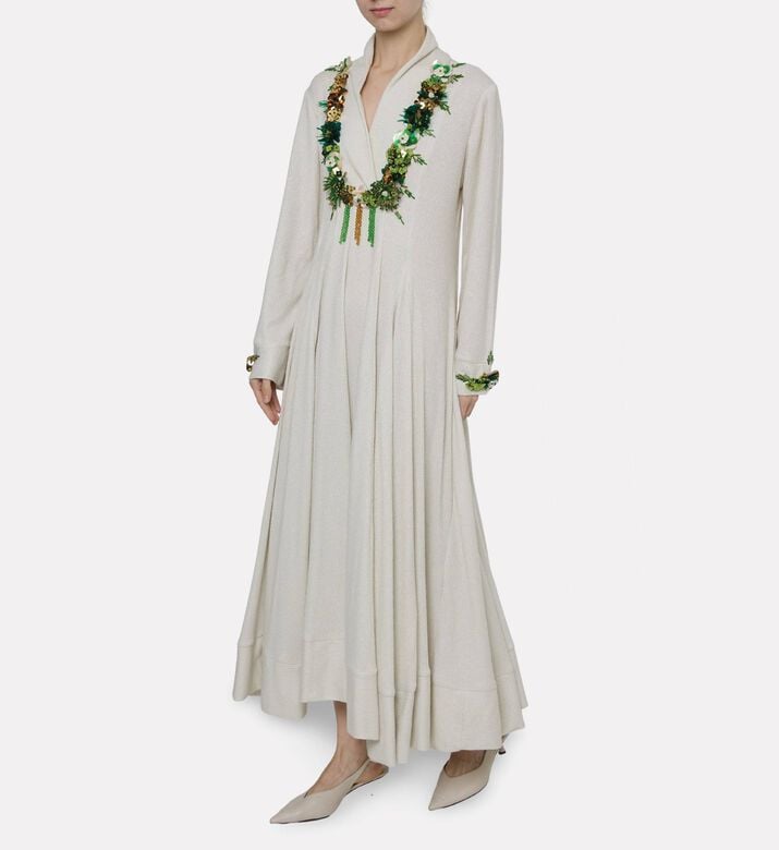 Dalia Al Azem Floral-embellished Pleated Maxi Dress, Model View