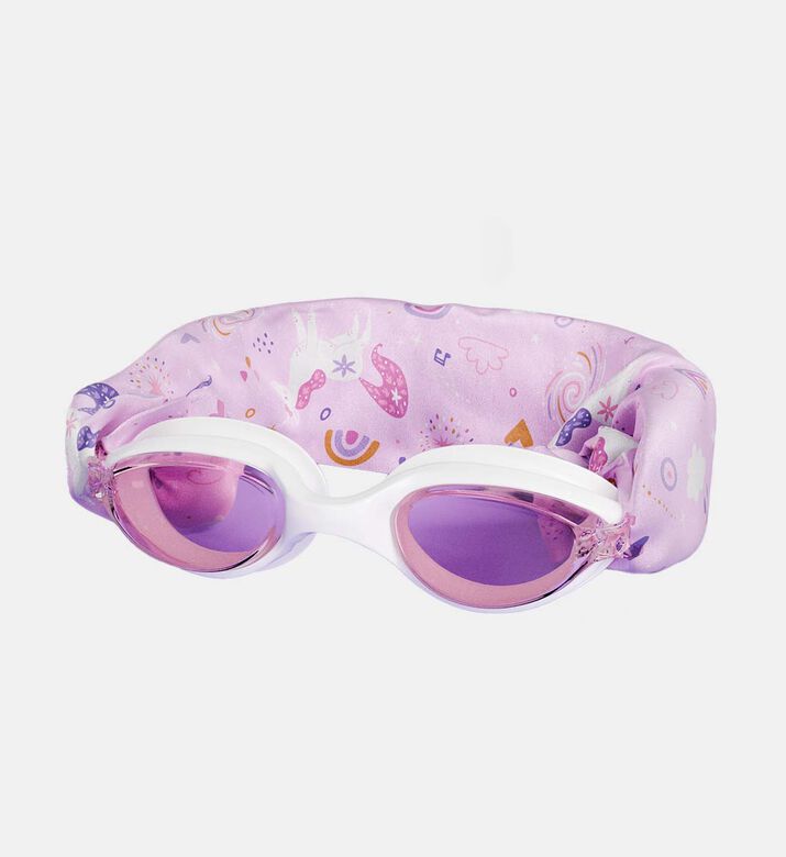 نظارة سباحة بيضاء للأطفال بشريط ناعم مزينة بأحادي القرن السحري