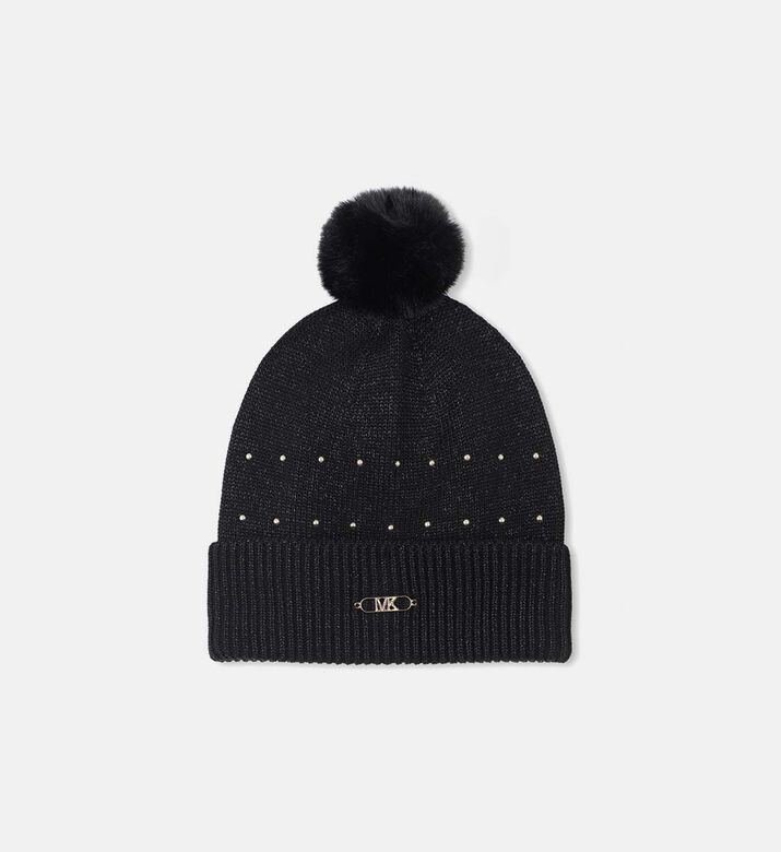 Gold Studs Embellished Knitted Pompom Beanie