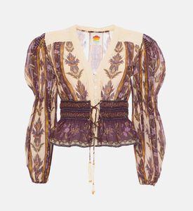 Farm Rio Floral-print Puff Sleeve Blouse, Packshot View Farm Rio Floral-print Puff Sleeve Blouse, Packshot View