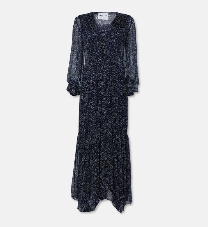 Isabel Marant Chiffon Printed V-neck Maxi Dress, Navy, 38, Packshot View